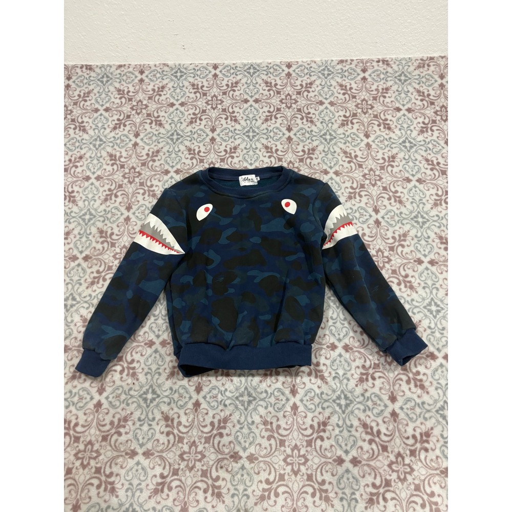 Lola + The Boys Boys Blue Camo Shark Mouth Graphic Sweatshirt Size 10